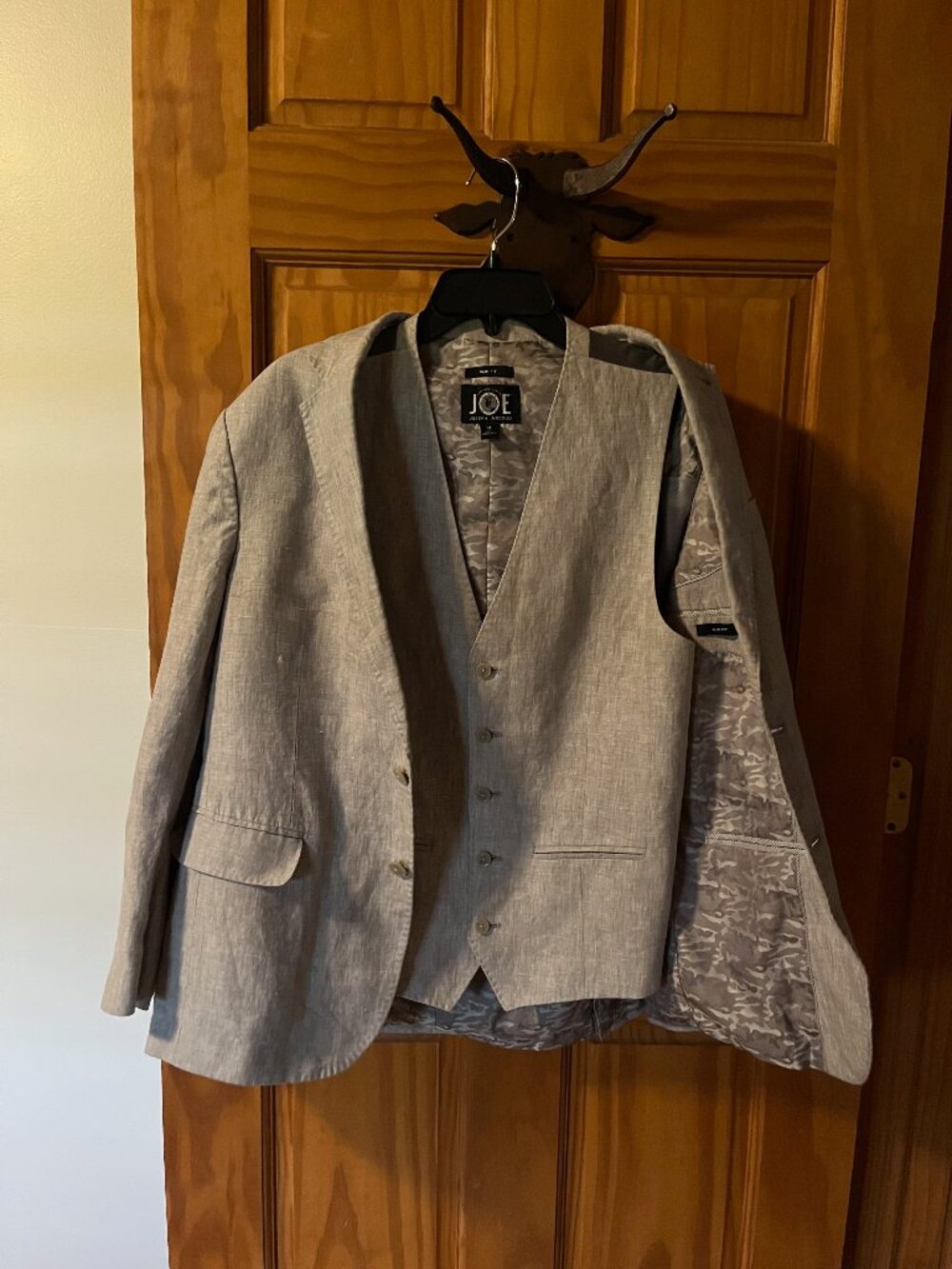 Joseph Abboud 100% Linen Blazer & Vest Set Medium Light Grey Camo